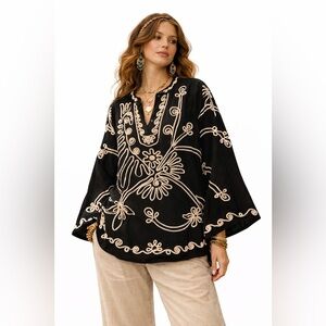 Carol Little 2x Black Embroidered Tunic Top Plus Size  Boho Chic  Bell Sleeves